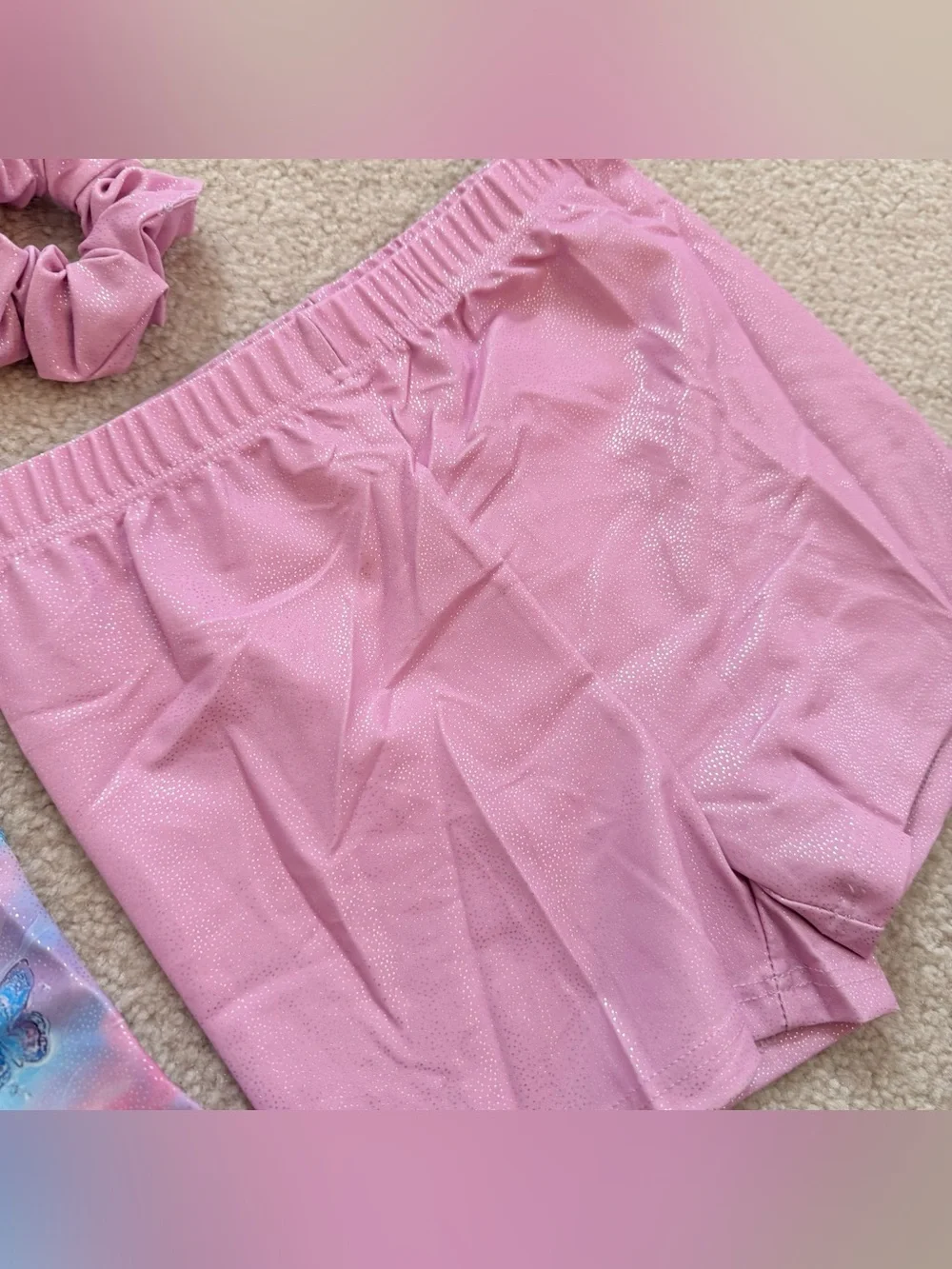 Girls' NEW Pink Butterfly Leotard / Unitard Set w Shorts & Scrunchie NWT age 6-7